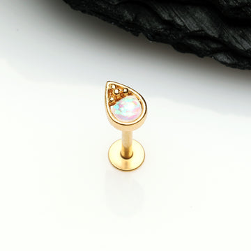 Detail View 1 of Golden Opalescent Teardrop Top Steel Labret-White